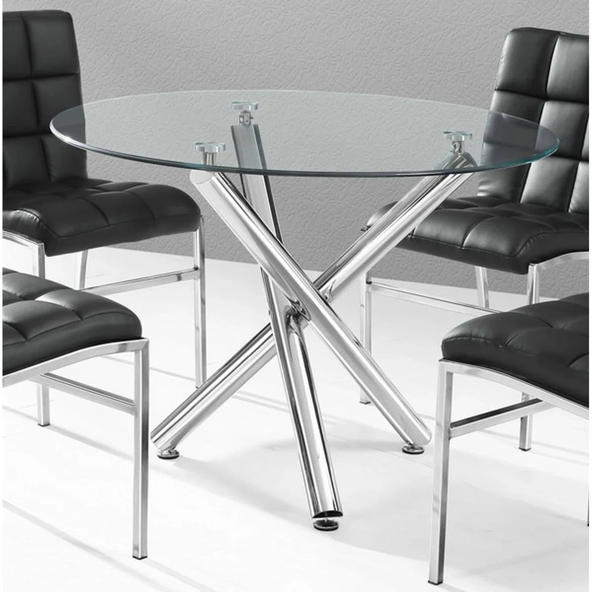 Round Glass Dining Table with Chrome Base