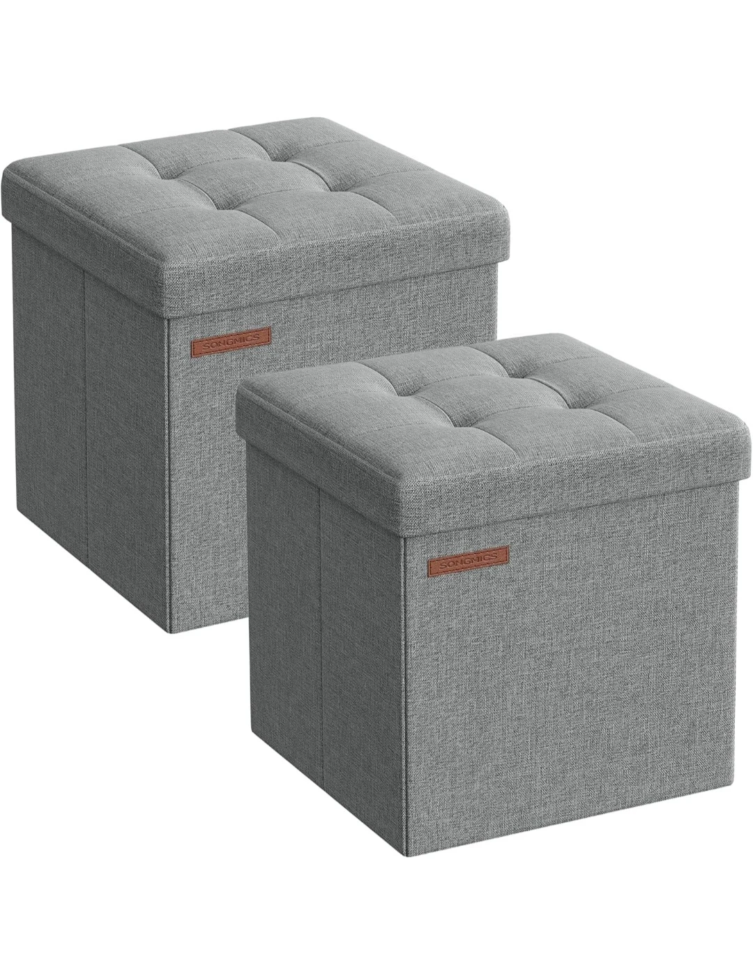 SONGMICS Grey Linen-Look Fabric Storage Ottoman Footstool