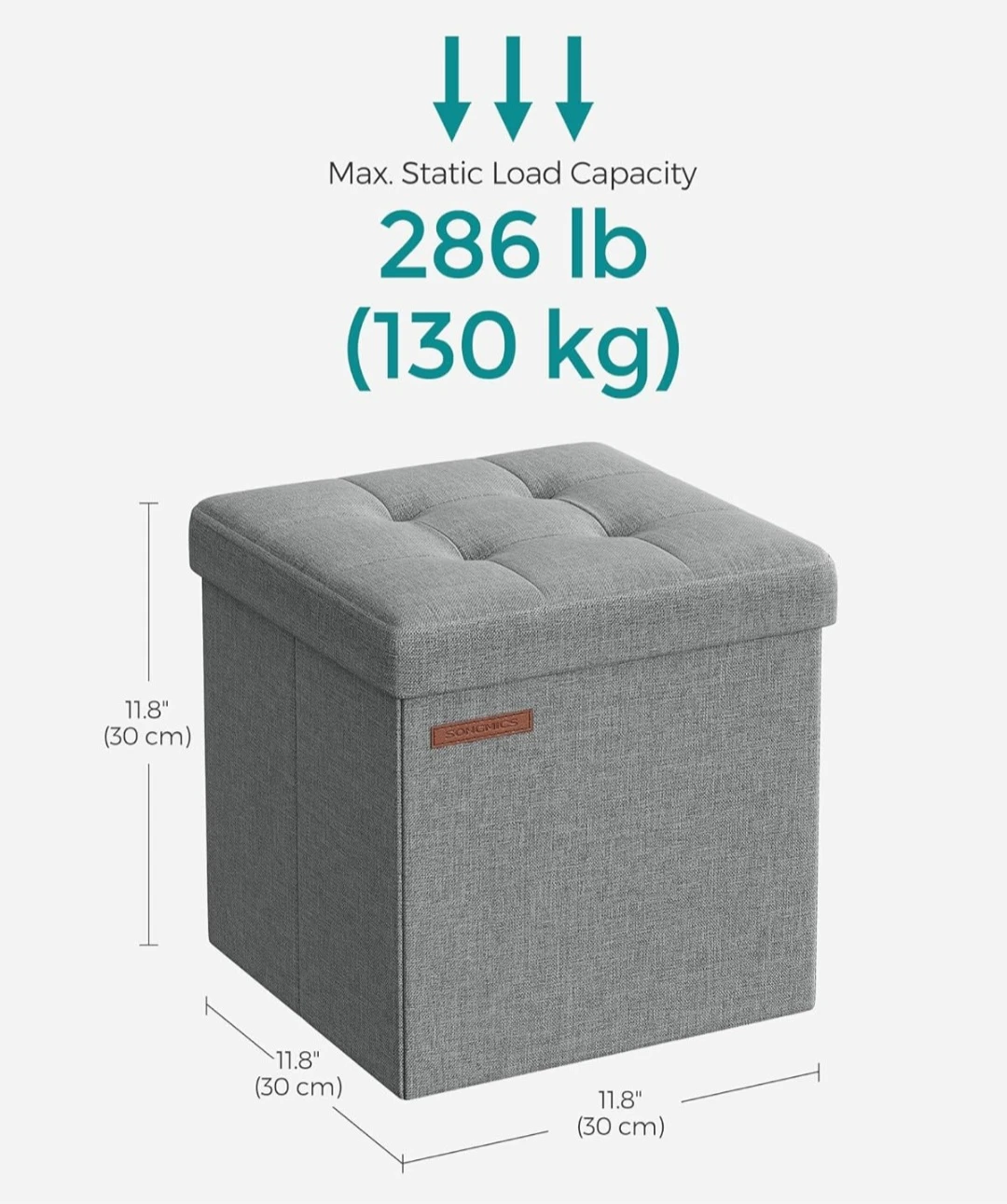 SONGMICS Grey Linen-Look Fabric Storage Ottoman Footstool - photo 2
