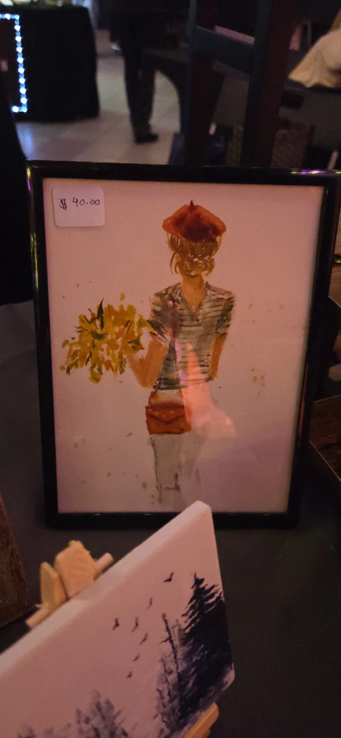 Framed Watercolour Painting of Woman with Flowers