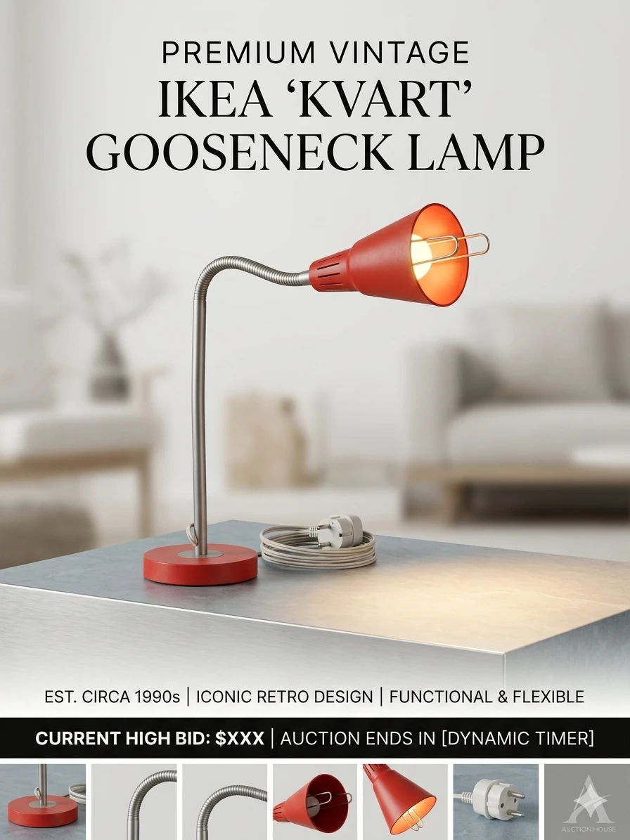 Red IKEA KvART Gooseneck Desk Lamp