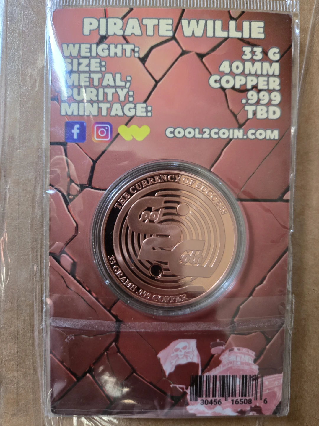 Pirate Willie 33g Copper Coin - photo 2