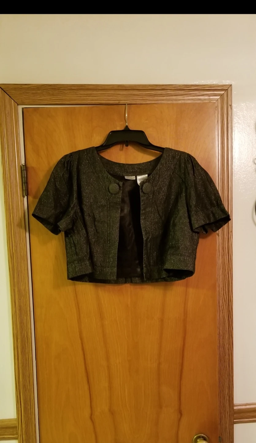 NWOT Black With Silver Sparkle Crop Denim Jacket Size 11/13