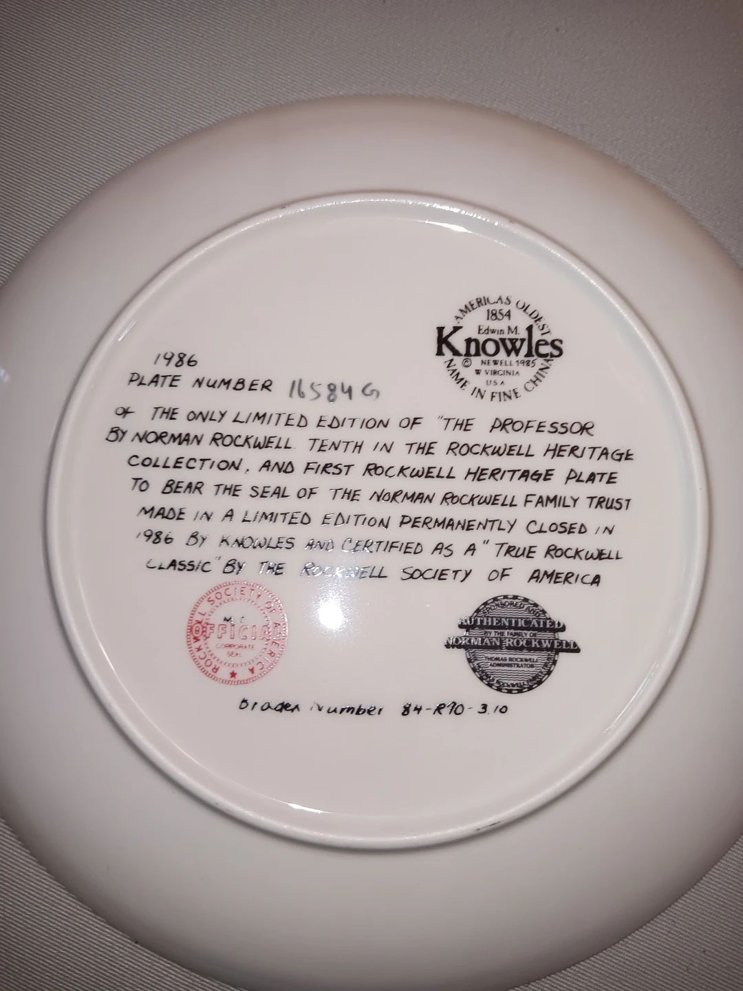 Norman Rockwell "The Professor" Collector Plate 1986