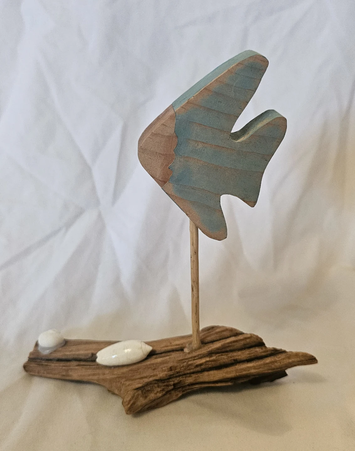 Multi-Coloured Wooden Fish and Shells Decorative Statue