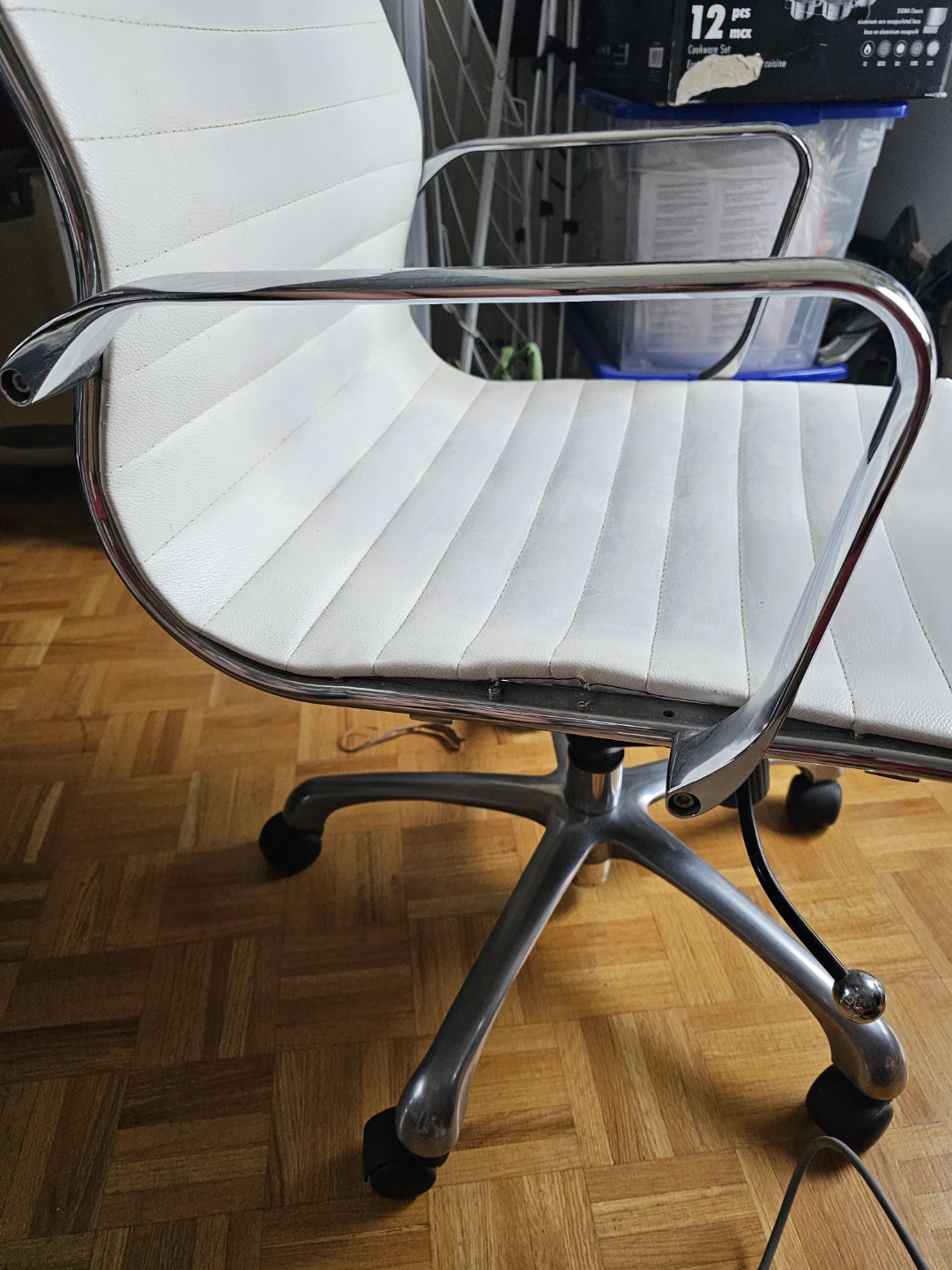 Moving sale white leather design office chair