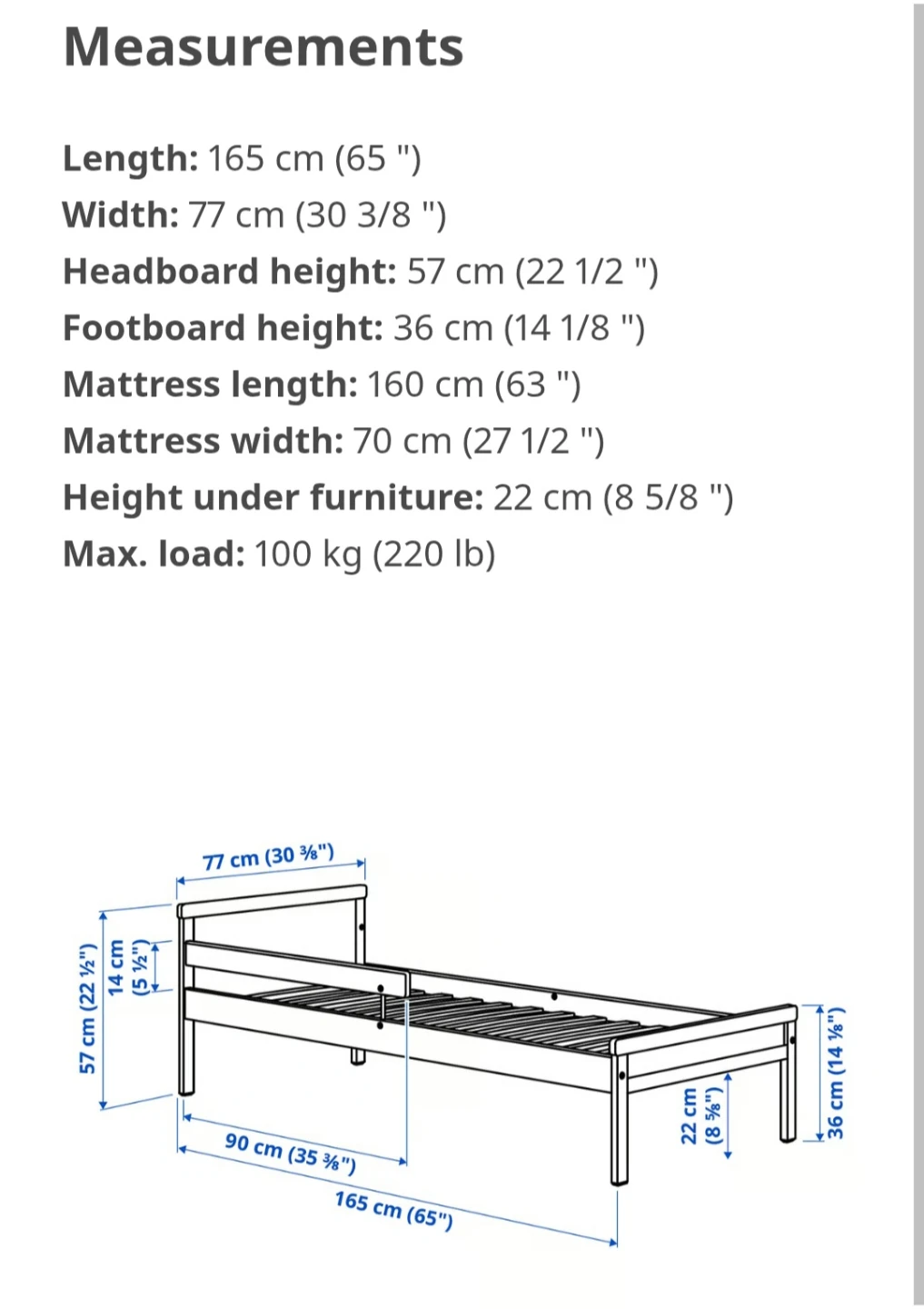 IKEA SNIGLAR Kids Bed Frame + Guard Rail + Mattress - photo 3