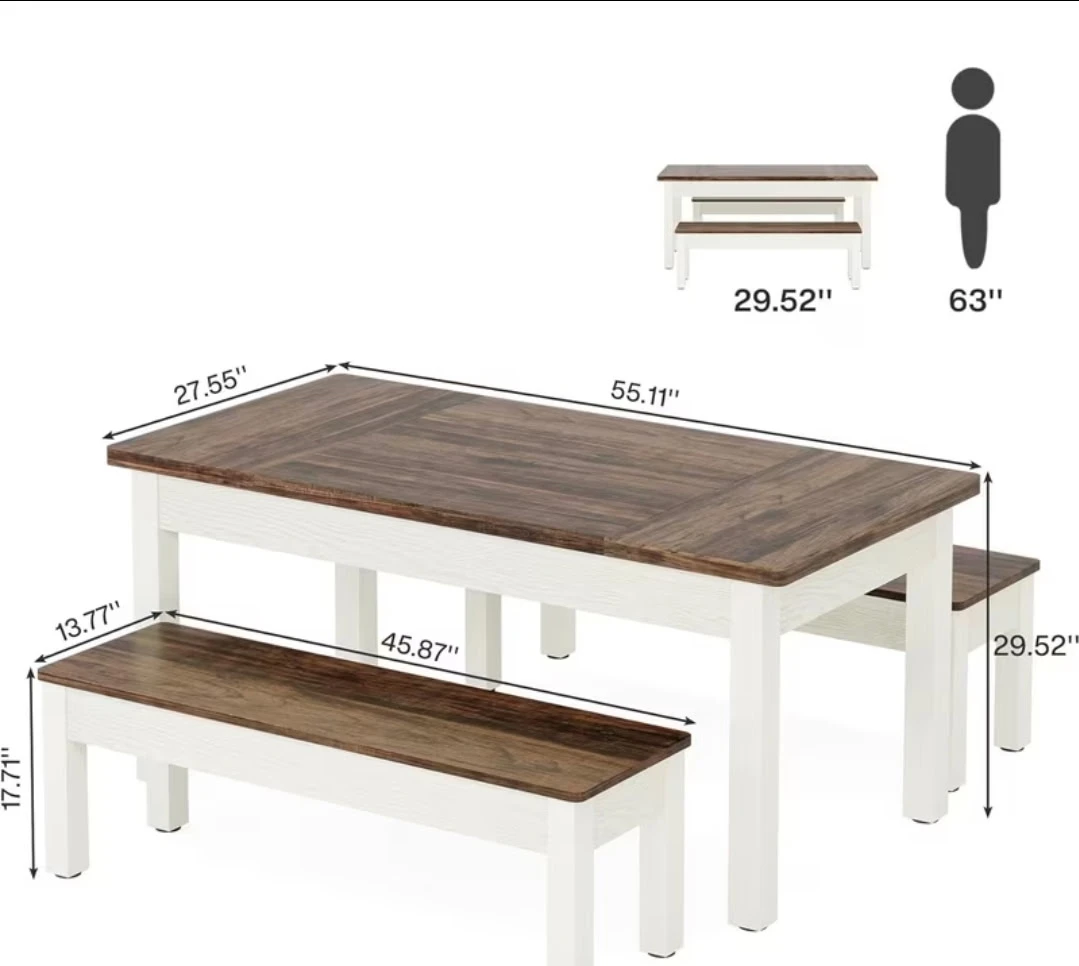 Dining Table with 2 Benches - photo 2