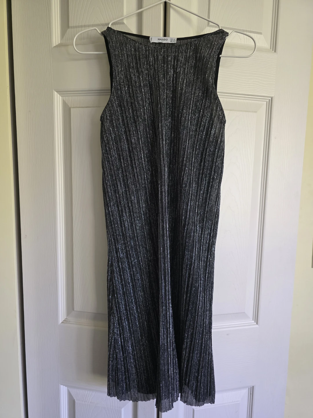 Mango Pleated Silver Sparkle Dress