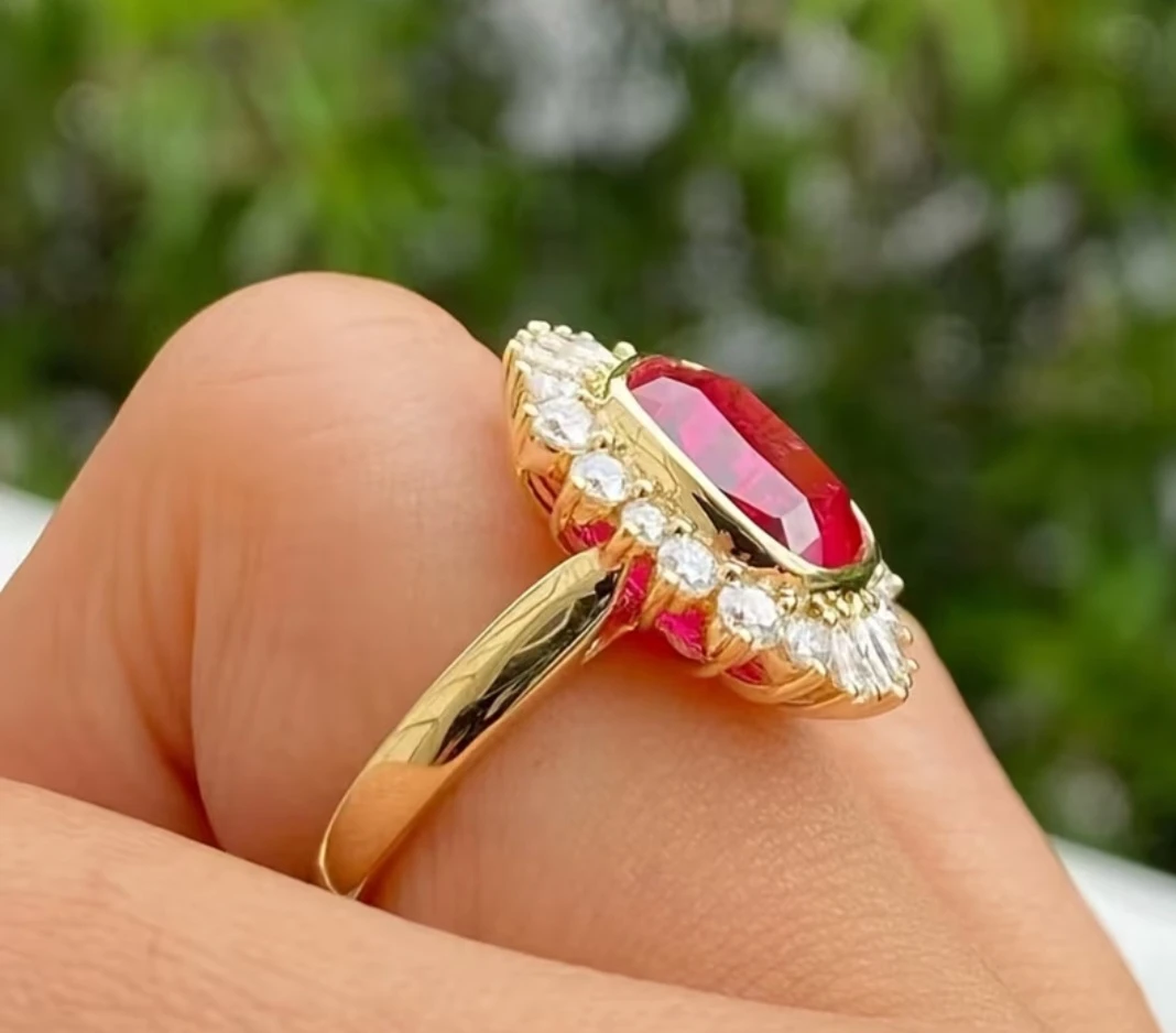 Elegant Synthetic Ruby Gemstone with Cubic Zirconia Ring - photo 2