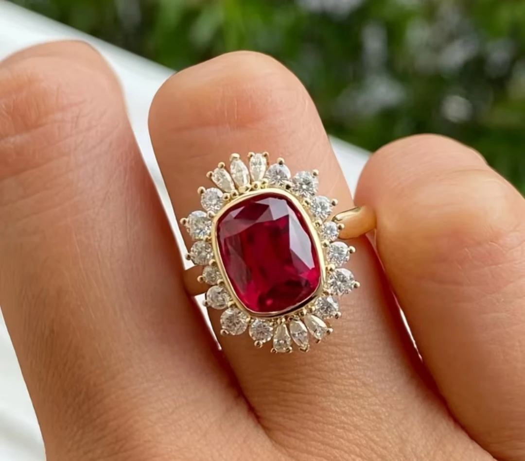 Elegant Synthetic Ruby Gemstone with Cubic Zirconia Ring - photo 3