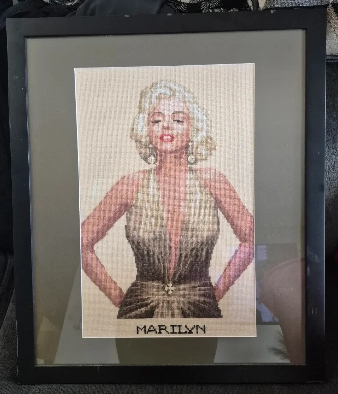 Framed Marilyn Monroe Cross-Stitch Art