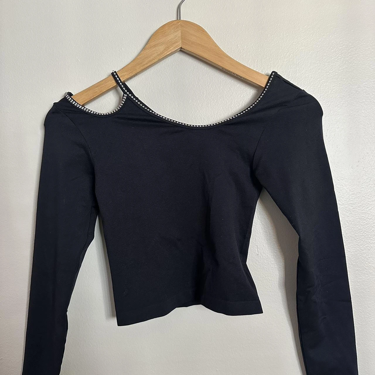 ZARA Black long-sleeve top with rhinestone detail
