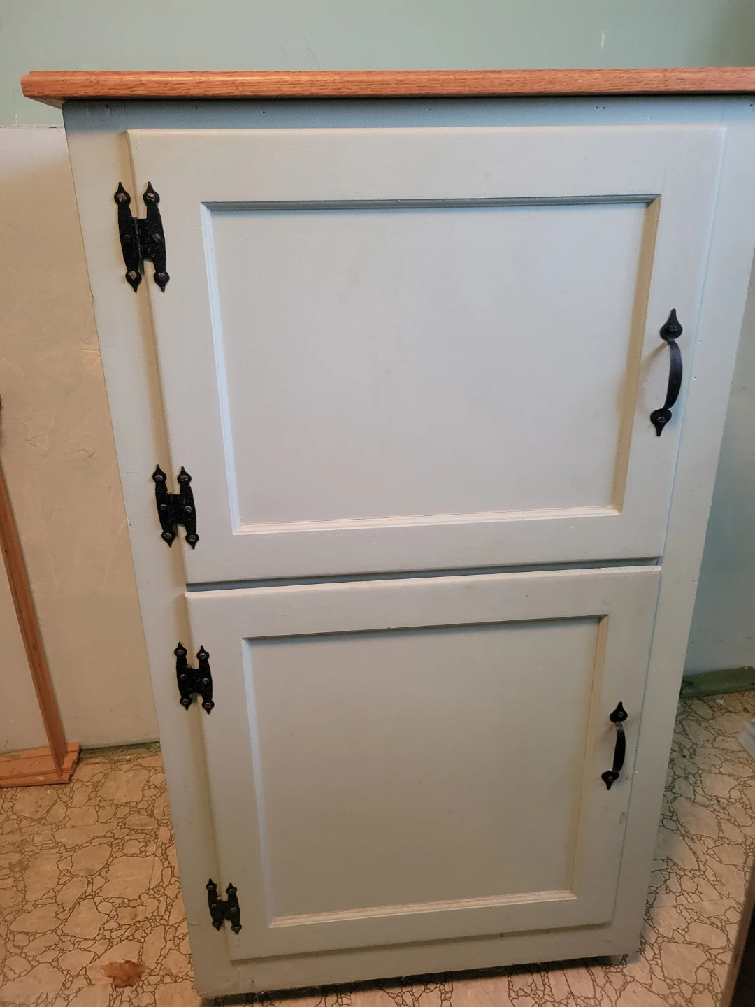 Light Blue Two-Door Cabinet with Wooden Top