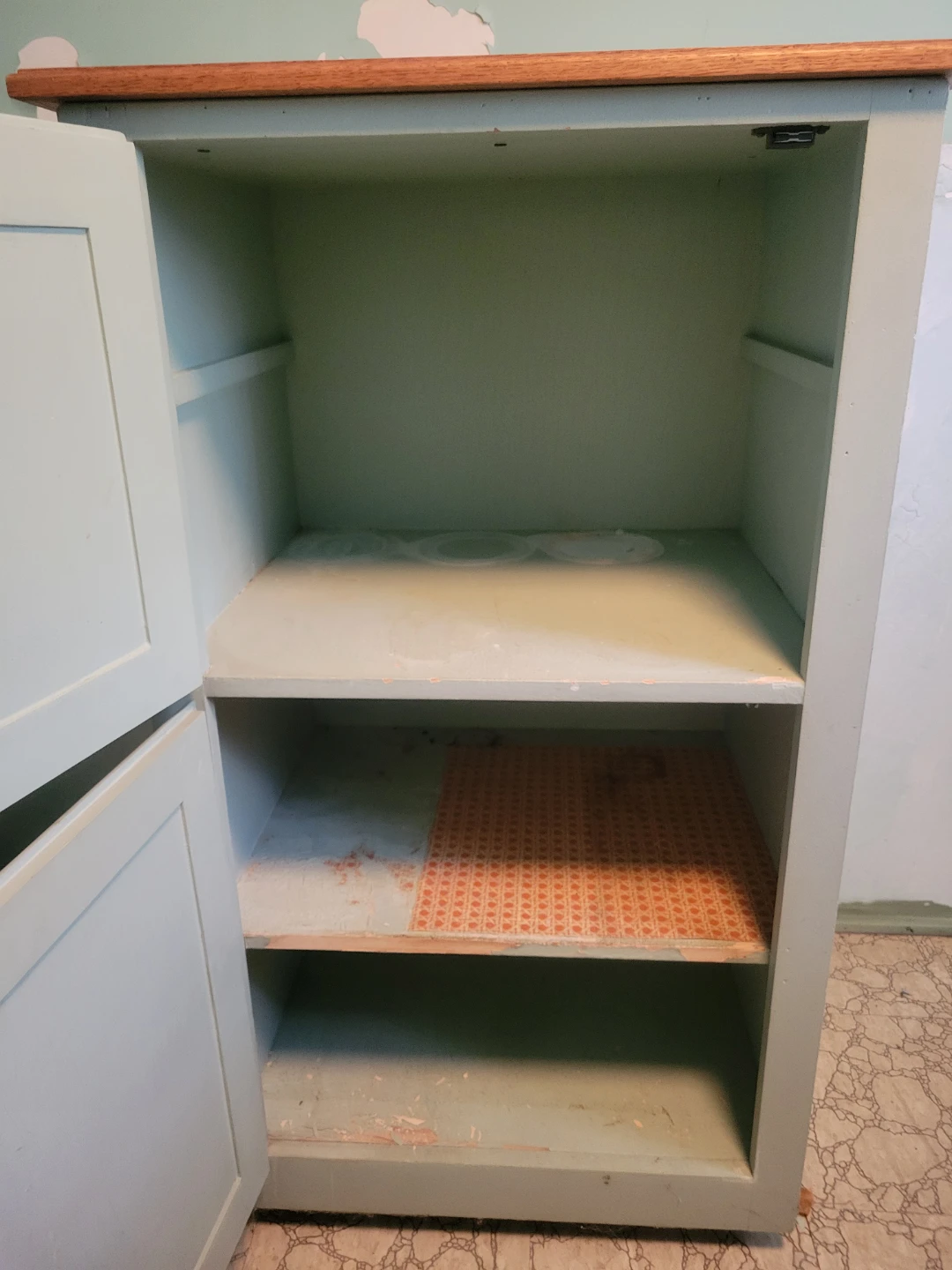 Light Blue Two-Door Cabinet with Wooden Top - photo 3