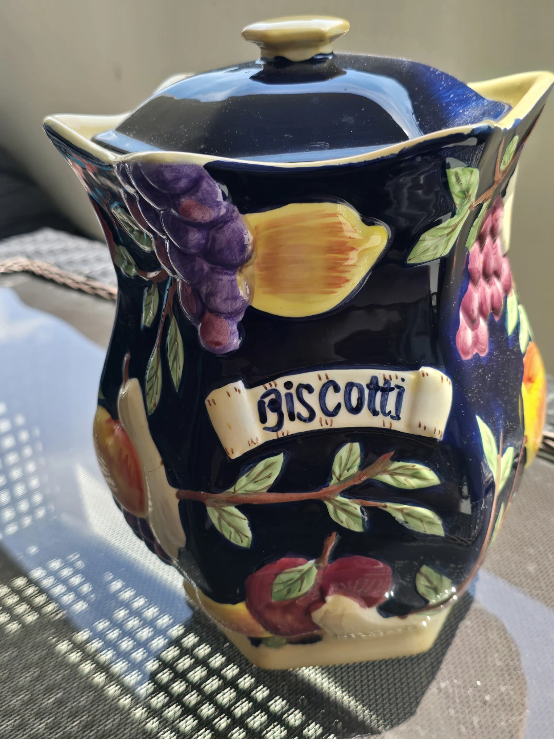Vintage Ceramic Biscotti Jar with Fruit Design