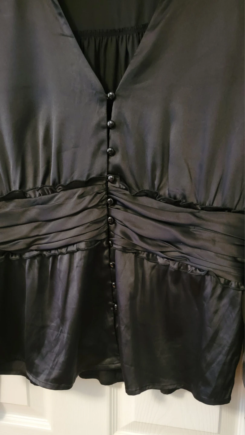 Vintage Bob Mackie Studio Black Ruched Button-Up Blouse Size 10 - photo 5
