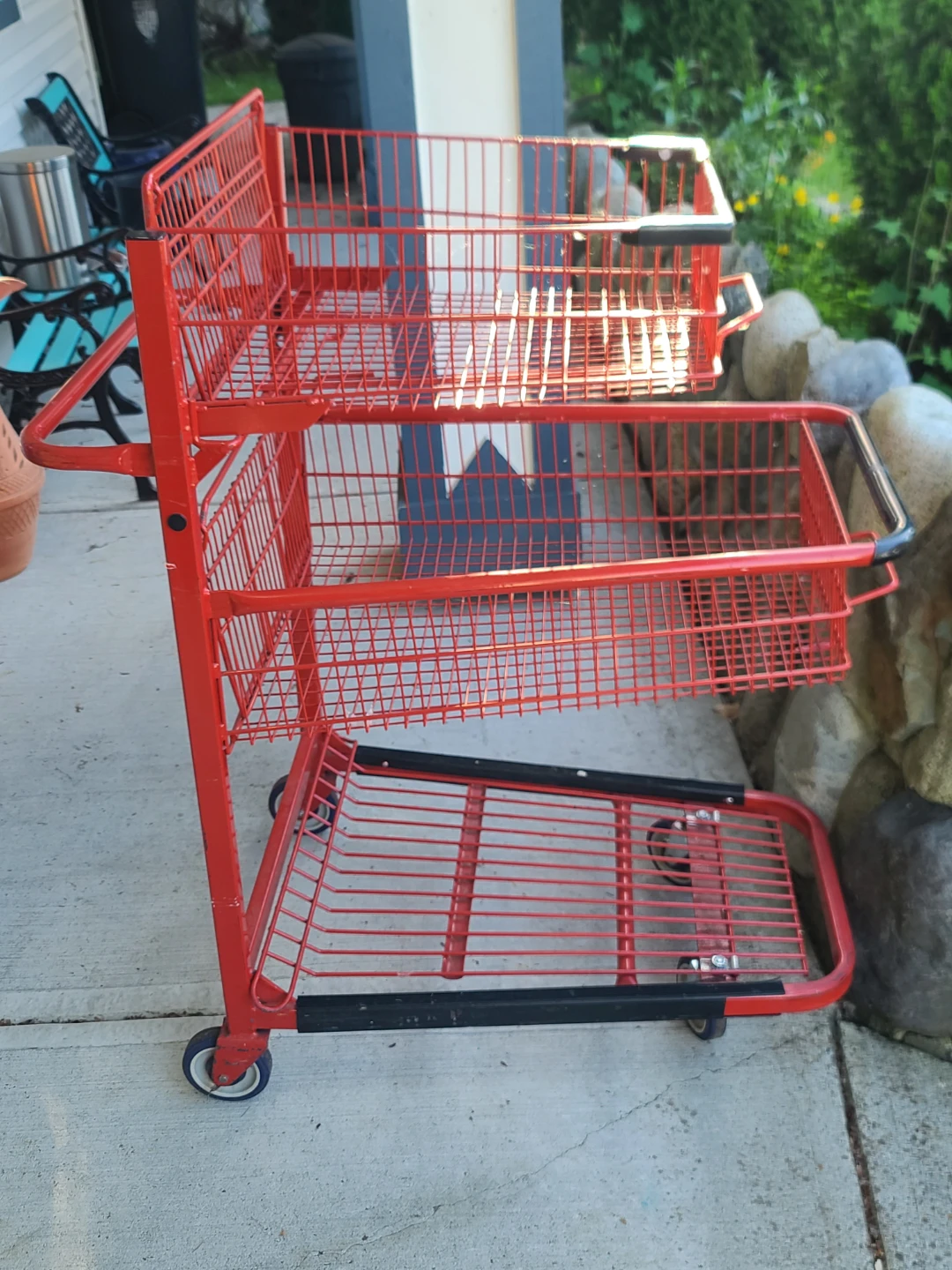 Heavy-Duty 3-Tier Rolling Utility Cart – Red Steel Wire Storage