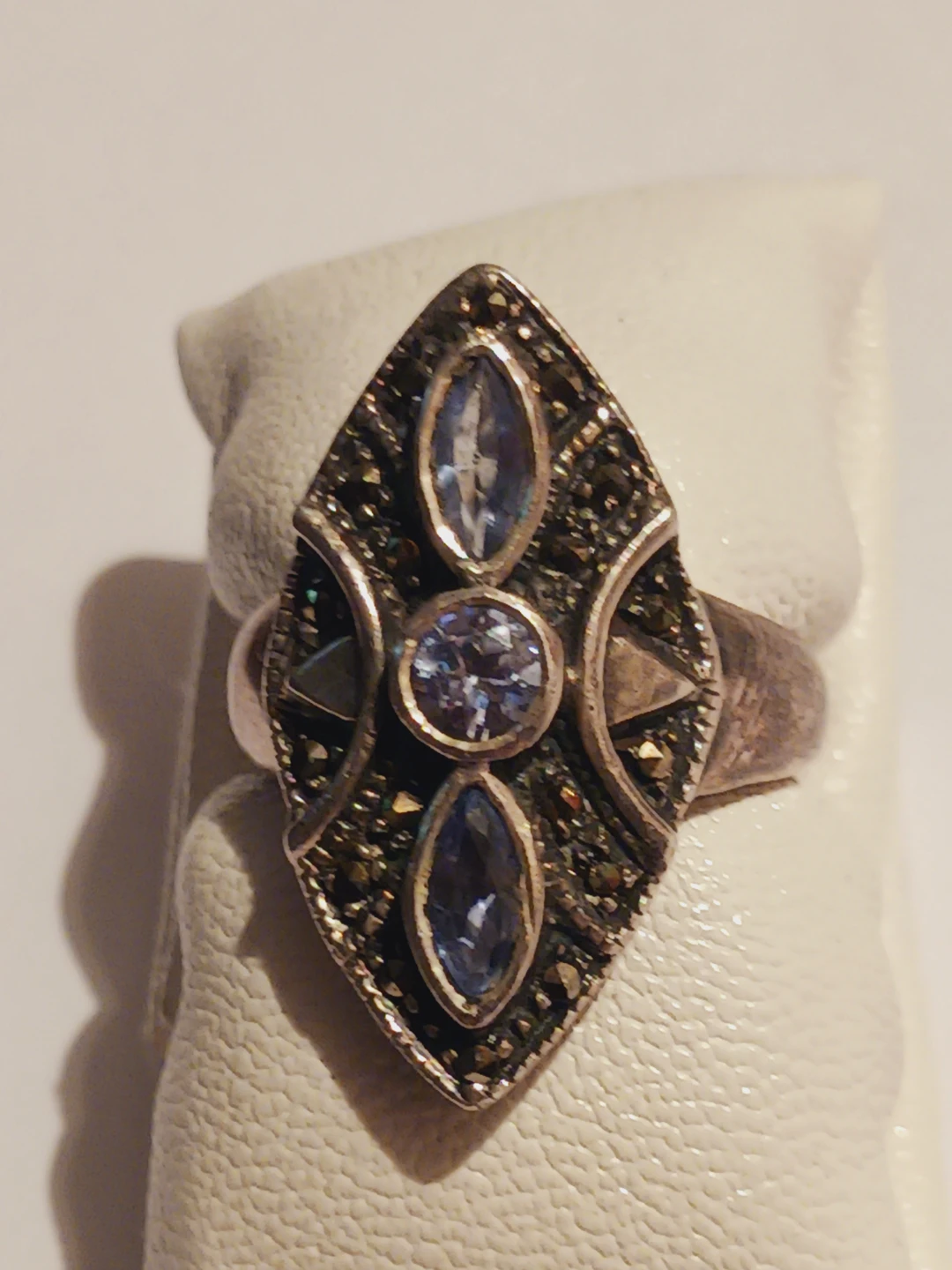 Marquise Art Deco Sterling Silver Aquamarine Ring. - photo 4