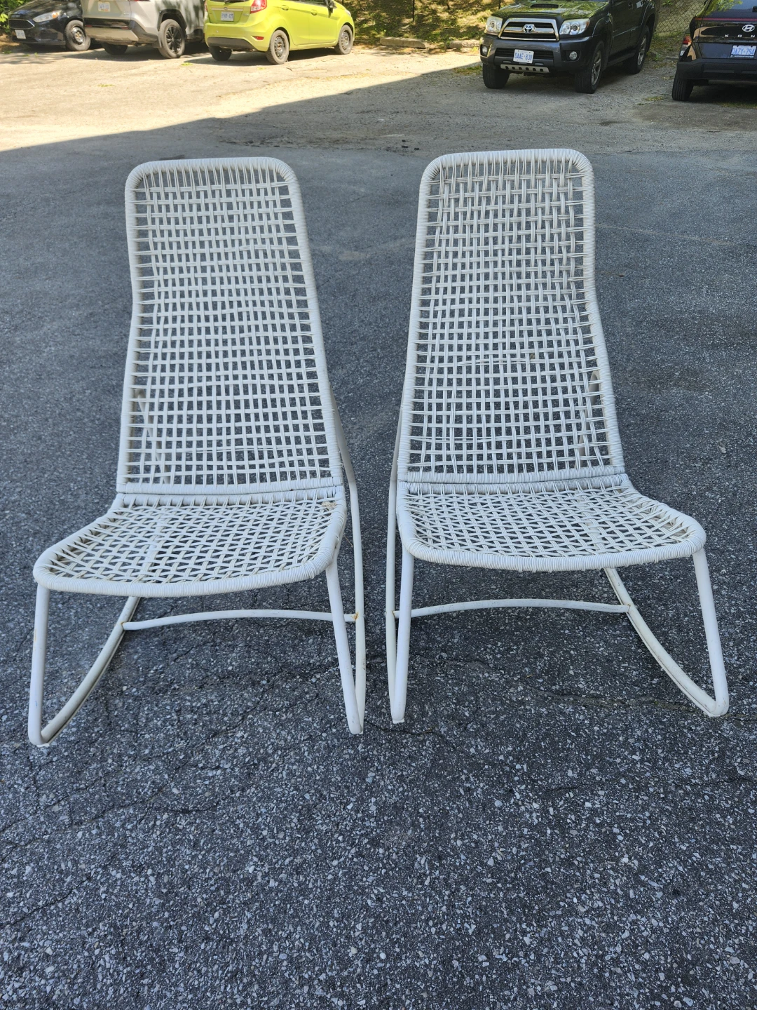 White Woven Rocking Chairs - Set of 2