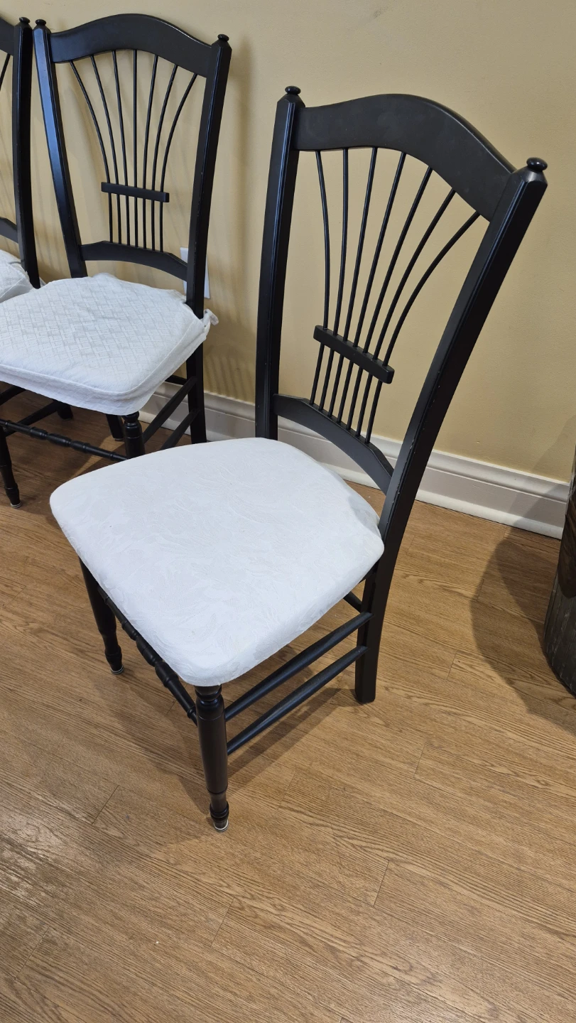 Set of 4 Black Dining Chairs with White Cushions