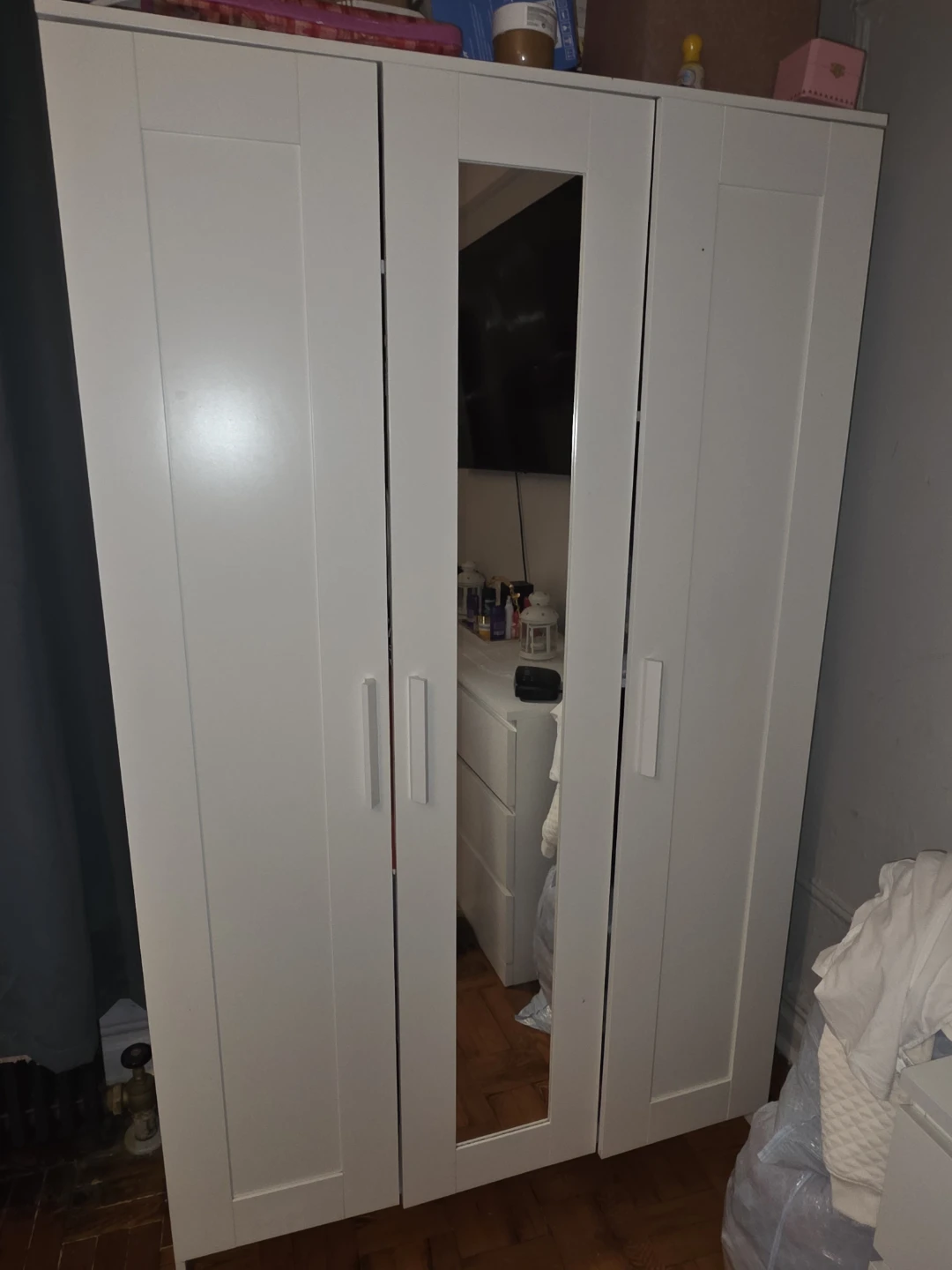 White 3-Door Wardrobe with Mirror