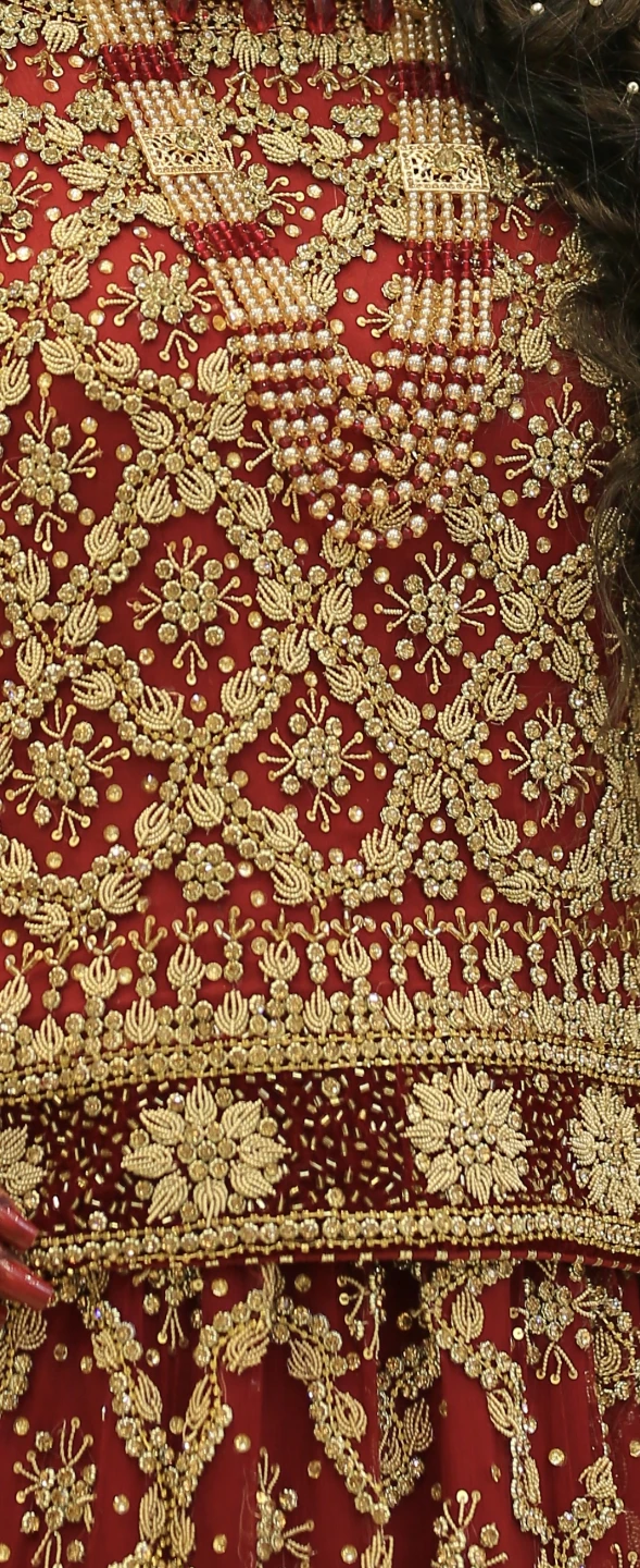 Red Bridal Wedding Dress (Lehenga) with Gold Hand Embroidery - photo 3