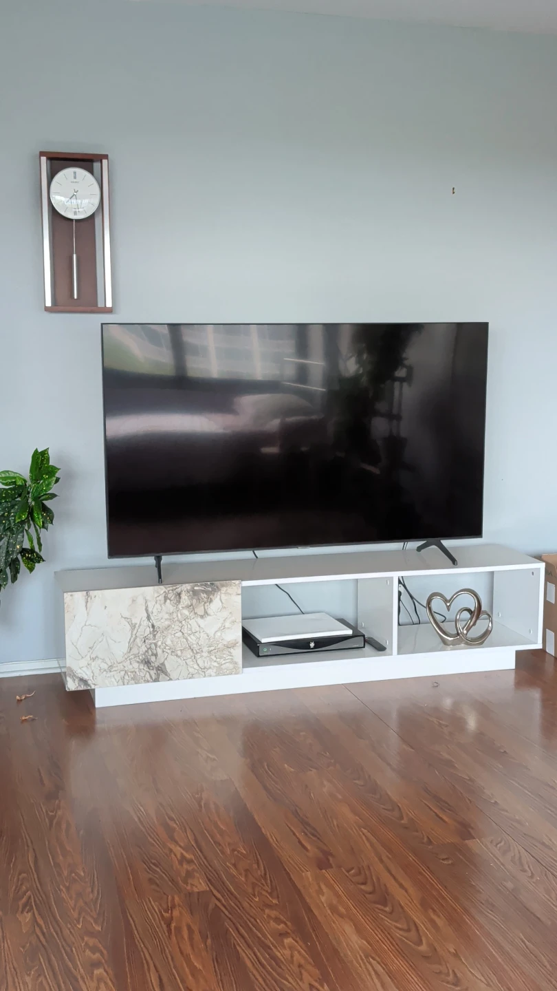 White Media Console Entertainment Stand with Marble Accent - photo 3