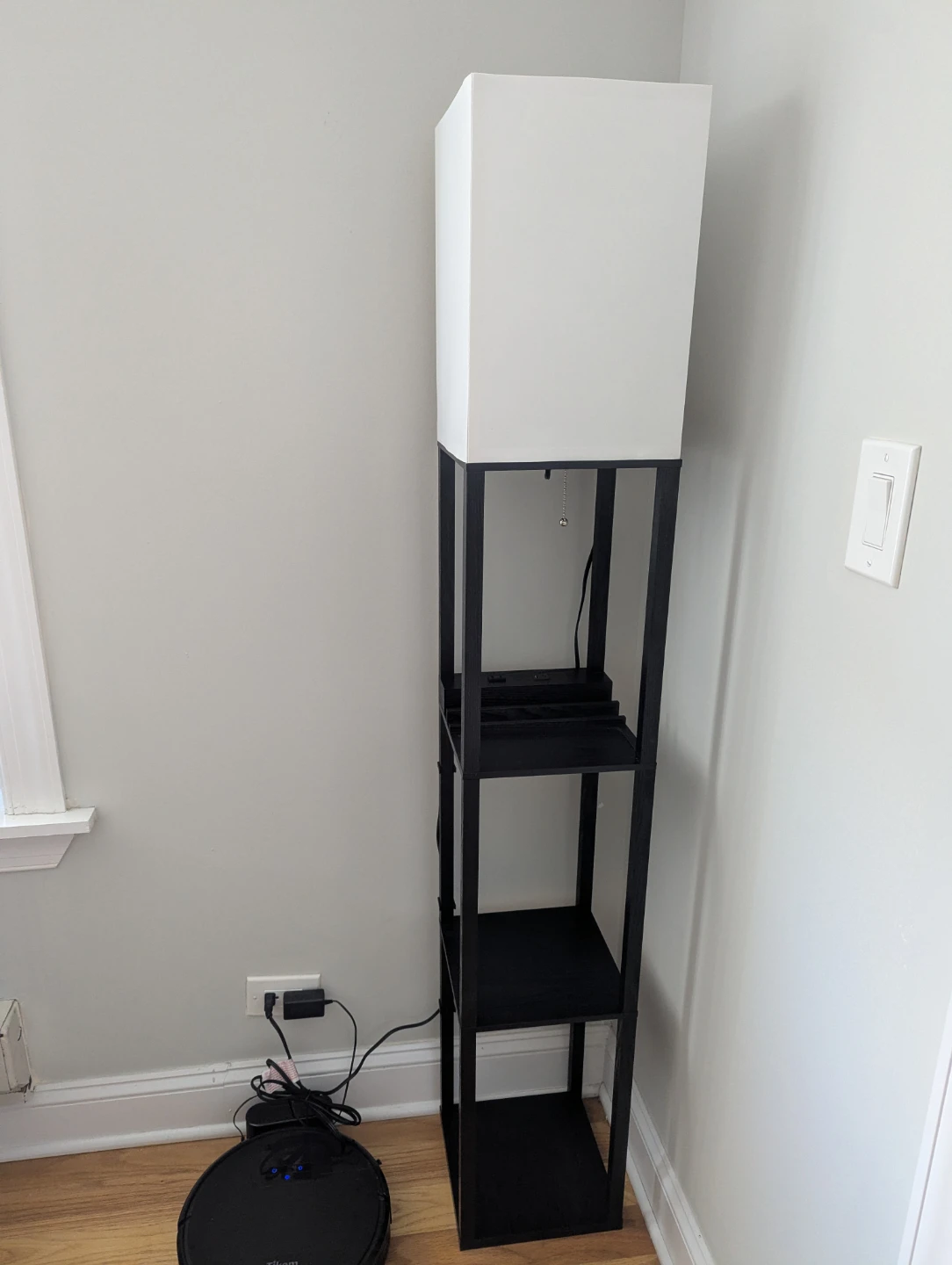 Black Floor Lamp with Shelves and Built-in Outlets - photo 2