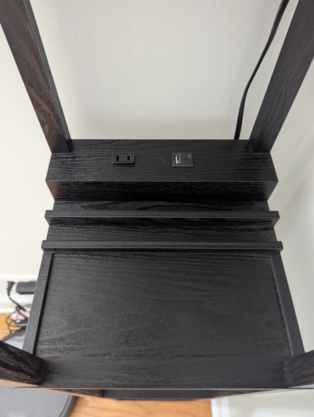 Black Floor Lamp with Shelves and Built-in Outlets - photo 3