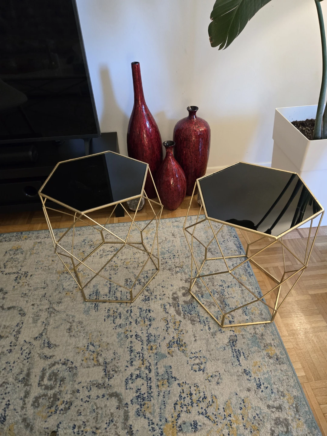 Gold Geometric Side Table with Black Top - photo 2