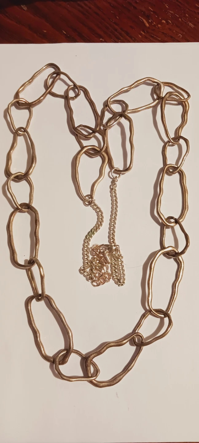 Unique Abstract Artsy Silver Tone Chunky Link Chain Necklace - photo 2