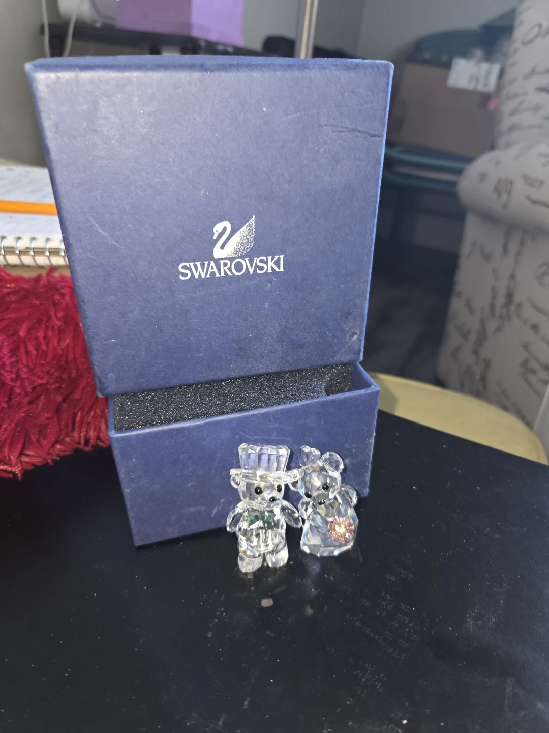 Swarovski Crystal Teddy Bear Couple Figurine with Box
