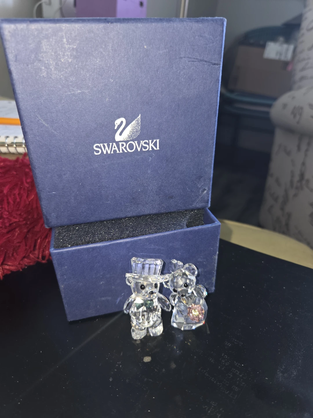 Swarovski Crystal Teddy Bear Couple Figurine with Box - photo 2
