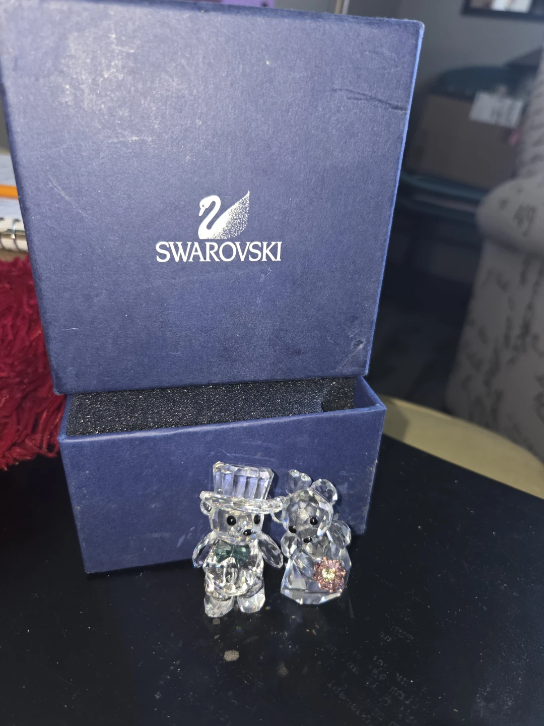 Swarovski Crystal Teddy Bear Couple Figurine with Box - photo 3