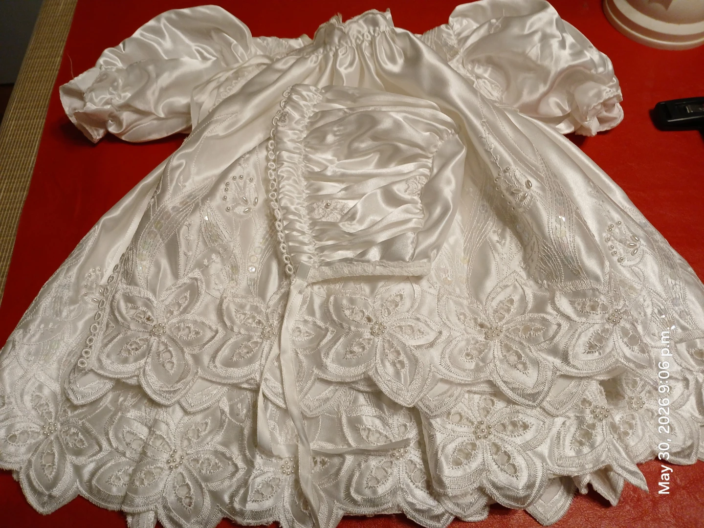 New-Luxury Satin beaded pearl Baptism Christining dress gown - photo 5