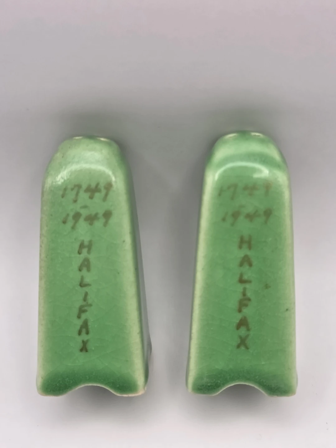 Vintage Green Ceramic Outhouse & Catalogue Salt & Pepper Shakers