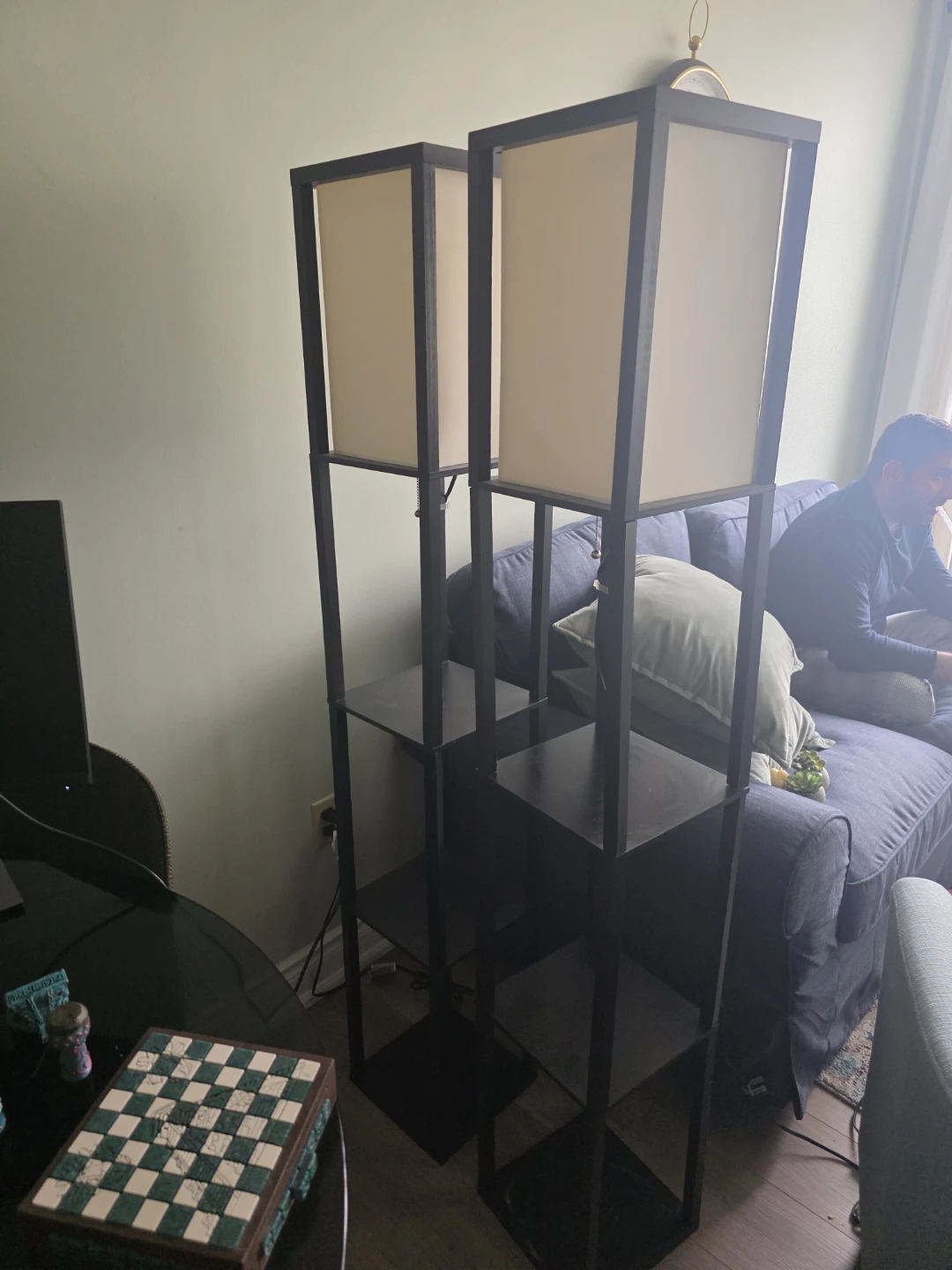 Black Floor Lamp with Shelves