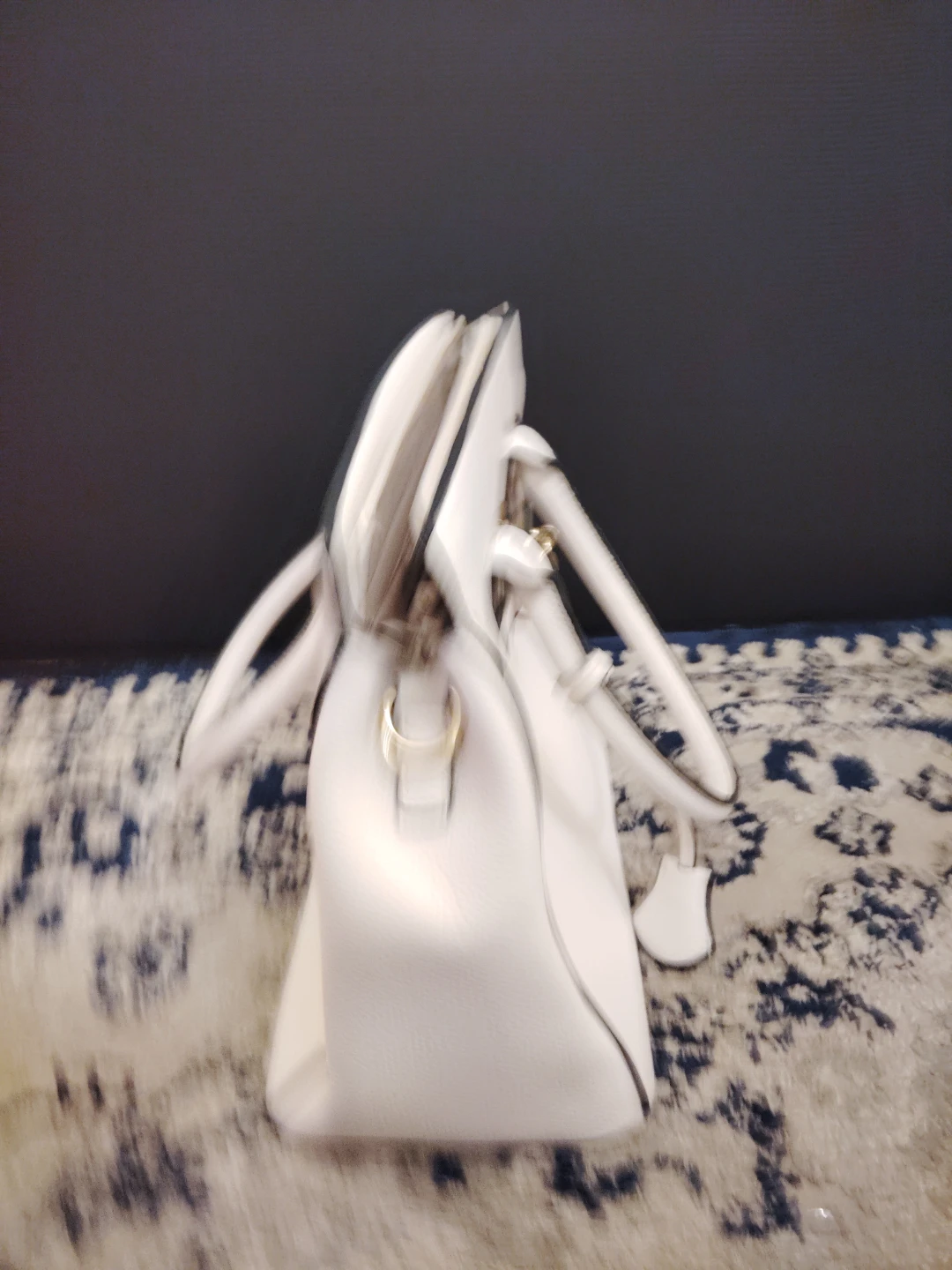 White Satchel Handbag with Gold Lock Detail - photo 2