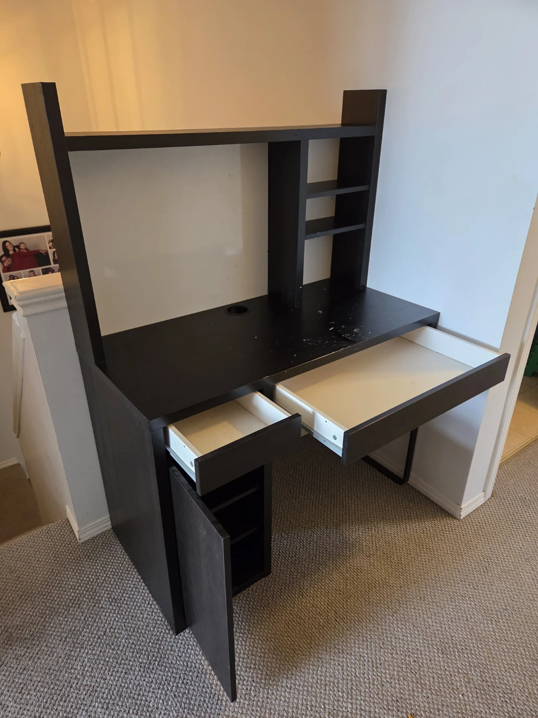 Black Computer Desk with Hutch and Shelving - photo 3