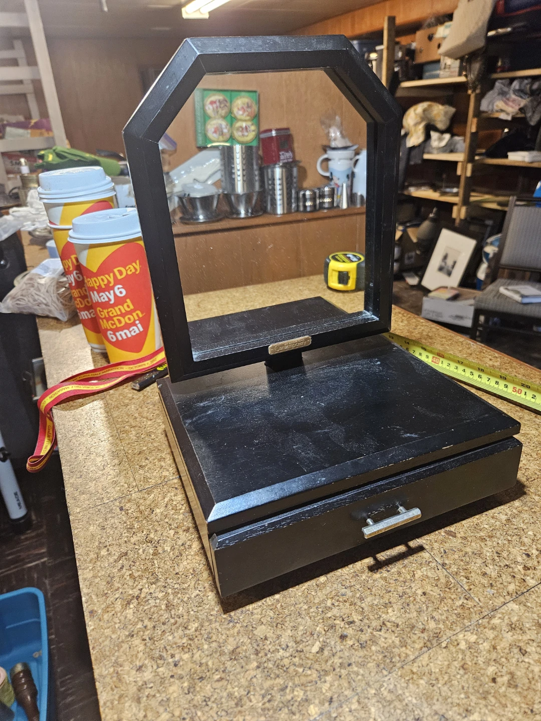 Black Tabletop Vanity Mirror with Drawer - photo 2