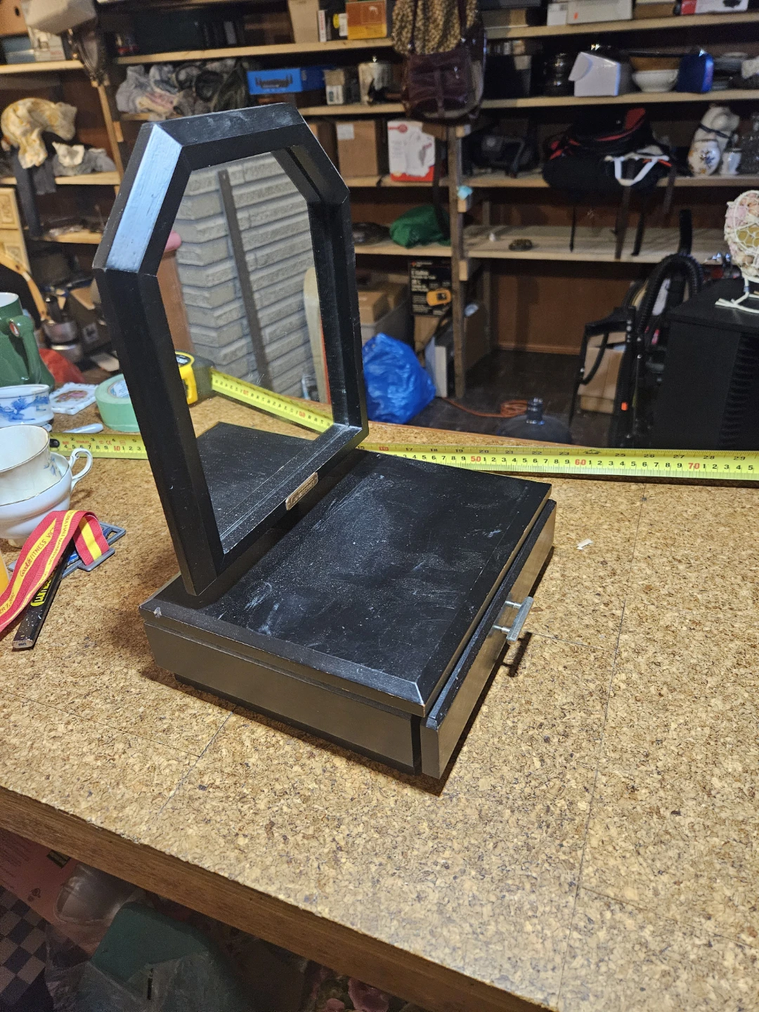 Black Tabletop Vanity Mirror with Drawer - photo 3