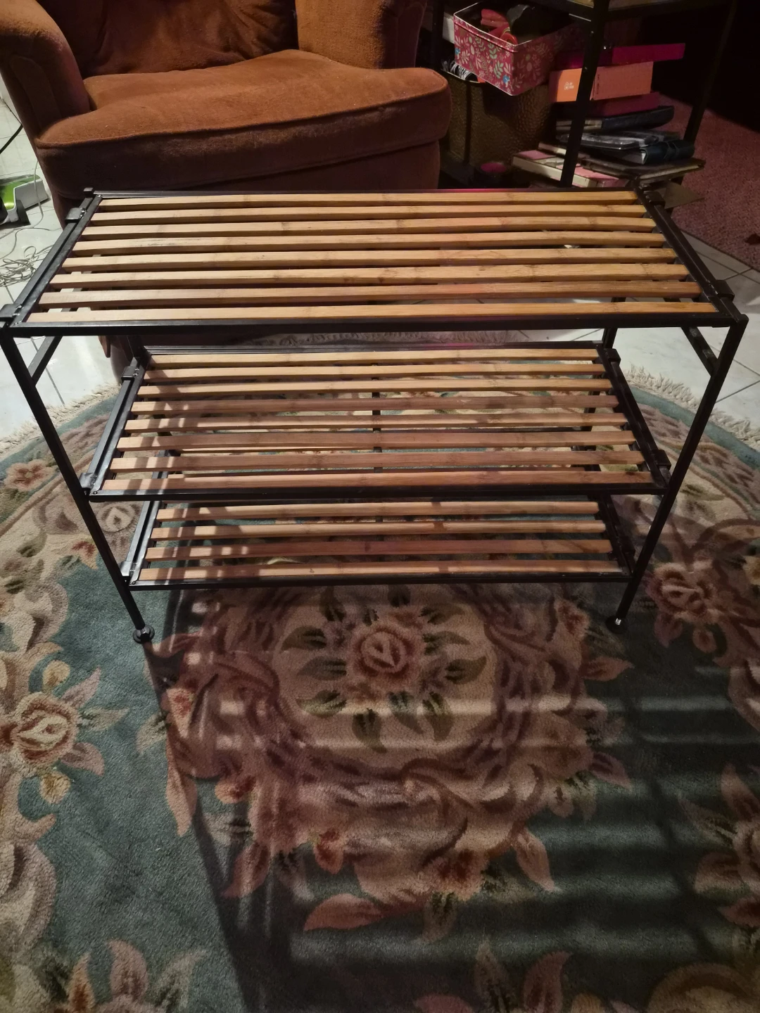 3-Tier Wooden Shoe Rack with Metal Frame