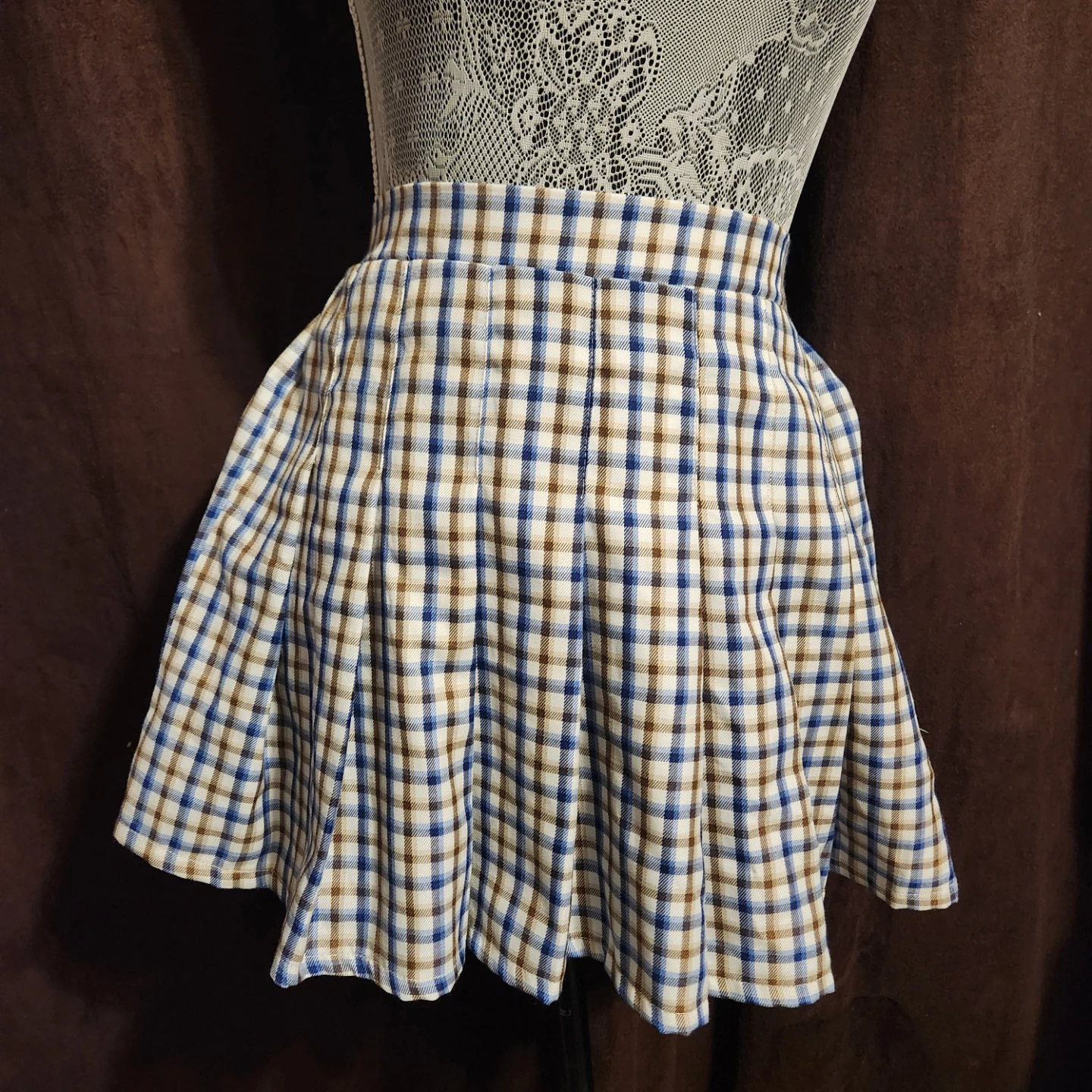 Plaid Mini Skirt with Belted Waist