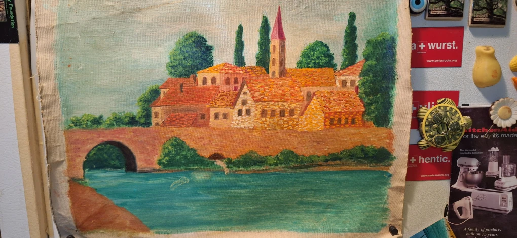 Original Oil Painting of European Village Landscape - photo 2