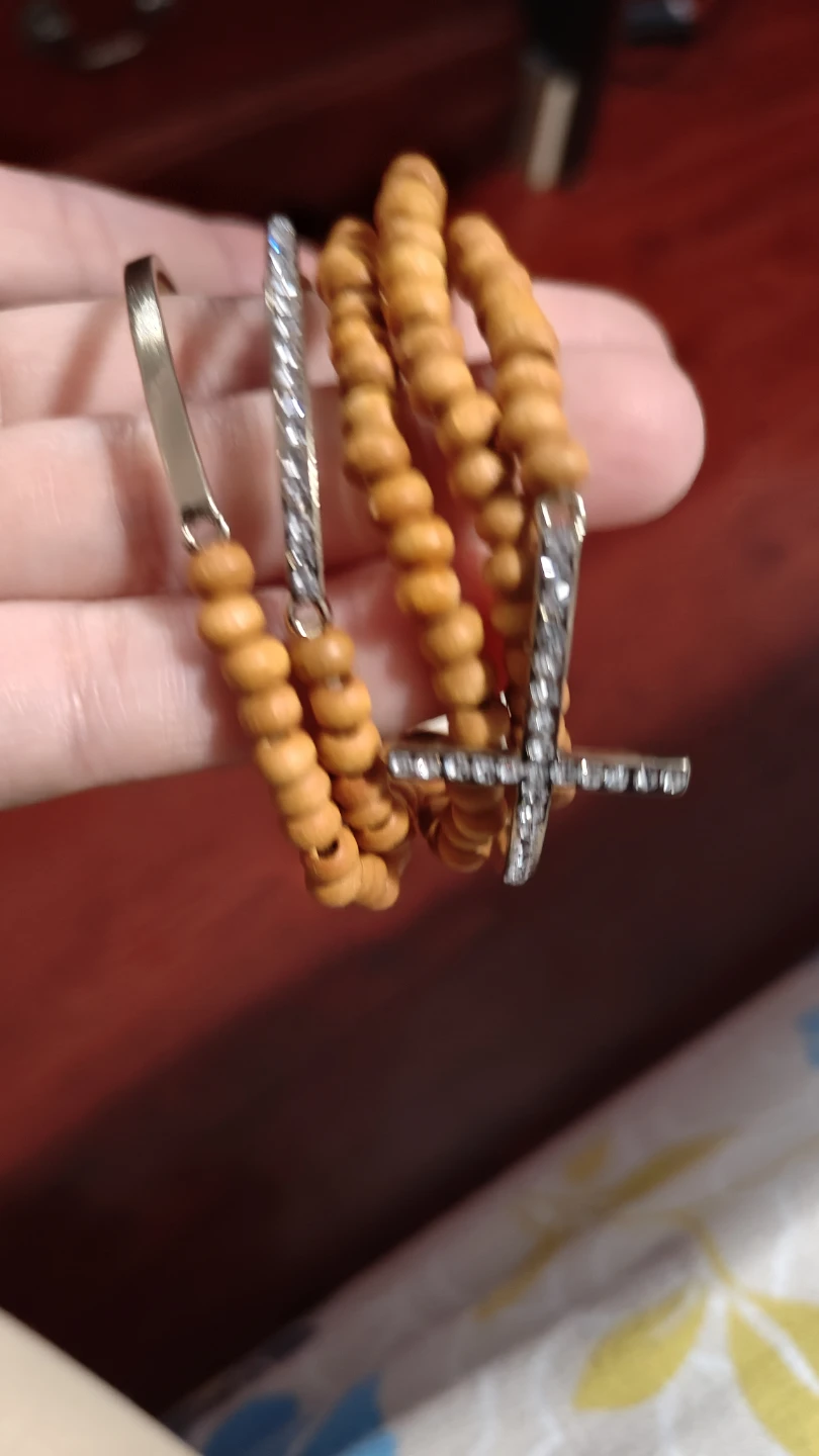 Wooden Bead Bracelet with Cross Charm