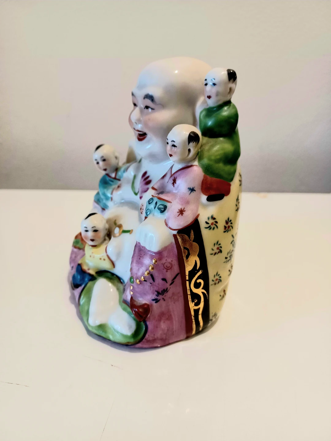 Vtg. Hand Painted Buddha With Children Statuette - photo 3