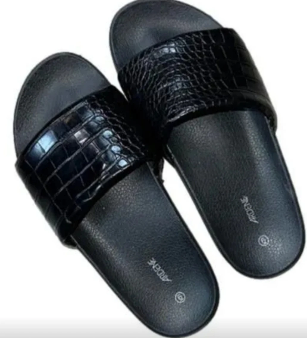 Ardene Black Croc Embossed Slide Sandals