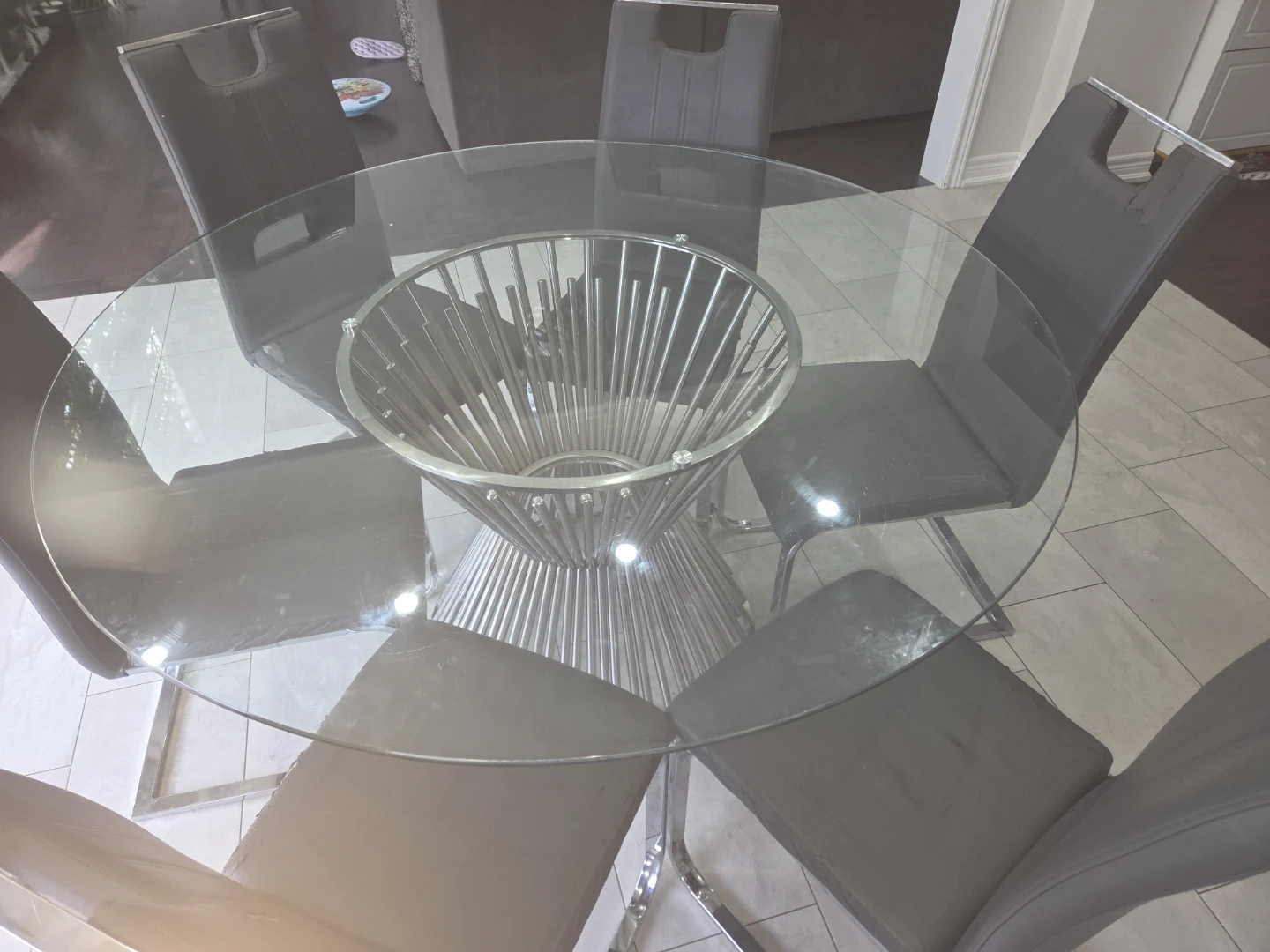 Glass Dining Table Set with 6 Chairs