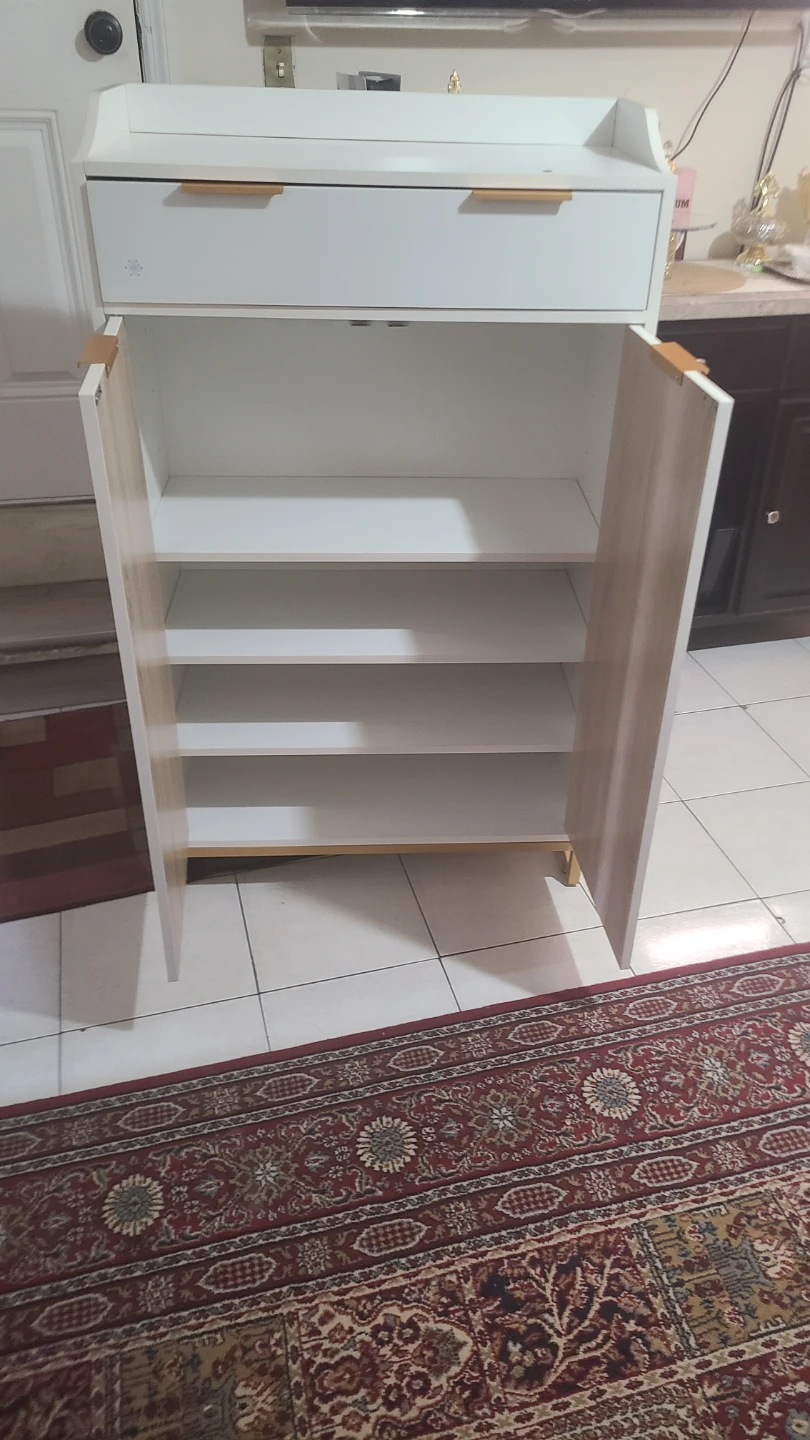 White Shoe Cabinet with Wood Grain Doors - photo 3